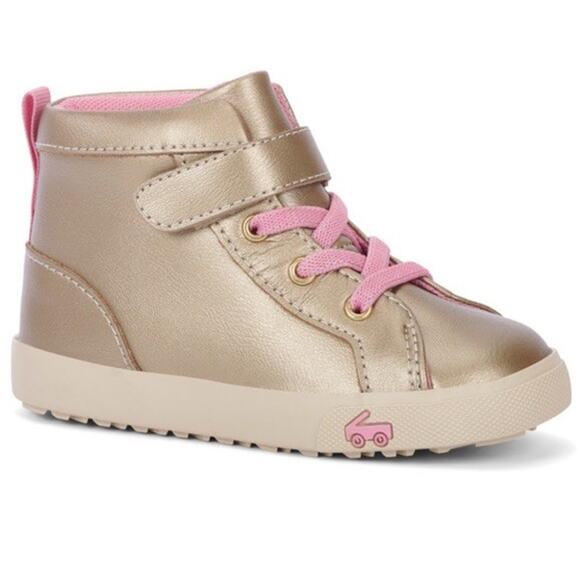 See Kai Run Hudson High Top Sneaker Gold Girls Sz 11 - Picture 1 of 11